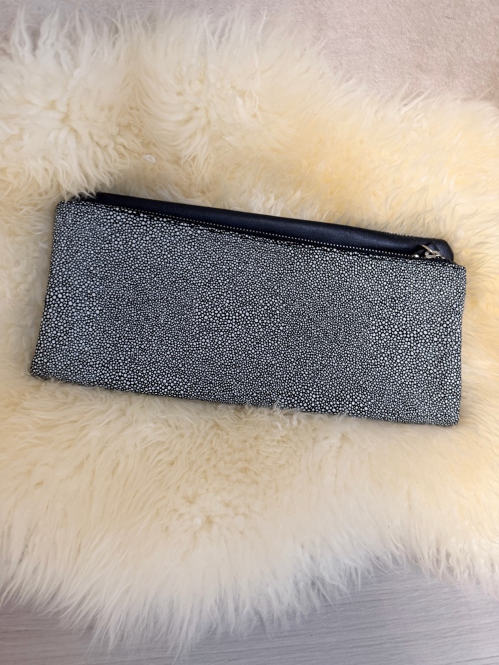 Banana Republic Snakeskin Foldover Clutch Black & White Speckled‎ Minimalist